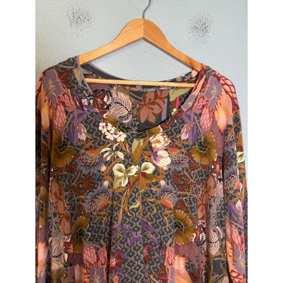 Johnny Was Aran Flower Favorite Long Sleeve V Neck Swing Tee Bamboo Size Small - Picture 4 of 9